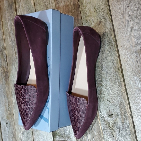 Essex Lane El-Alenor 10M Deep Wine Suede & Croc print loafer flats #3026 - Picture 2 of 9